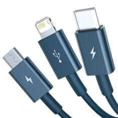 BASEUS 3v1 univerzalni kabel USB - Lightning / USB-C / micro USB 3,5 A 1,5 m modri