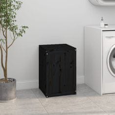 Vidaxl Zaboj za perilo črn 44x44x66 cm trdna borovina