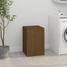 Vidaxl Zaboj za perilo medeno rjav 44x44x66 cm trdna borovina