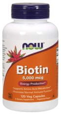 NOW Foods Biotin, 5000 ug, 120 zeliščnih kapsul