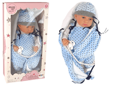 Lean-toys Dojenček punčka 46 cm Modra duda Zvezdasta odejica