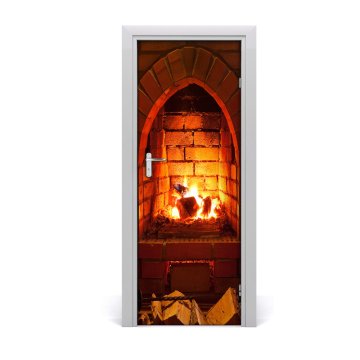 tulup.si Samolepilni tapete na vratih Ogenj v kaminu