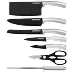 Northix Set nožev z vrtljivim stojalom, 8 delov - srebrna 