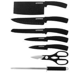 Northix Set nožev s stojalom, 8 delov - črni marmor 