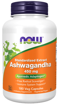 NOW Foods Izvleček ašvagande, 450 mg, 180 vegetarijanskih kapsul