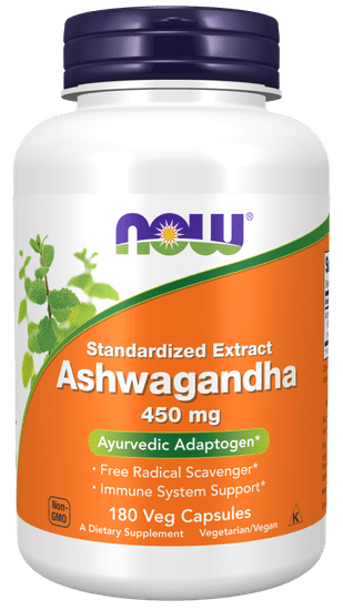 NOW Foods Izvleček ašvagande, 450 mg, 180 vegetarijanskih kapsul
