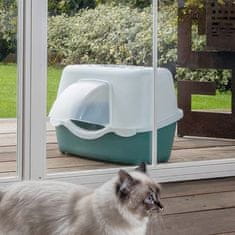 Stefanplast Chic Outdoor 56x54,5x39cm zunanje pokrito mačje stranišče z majhno streho za odvod vode belo/svetlo rjavo