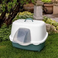 Stefanplast Chic Outdoor 56x54,5x39cm zunanje pokrito mačje stranišče z majhno streho za odvod vode belo/svetlo rjavo