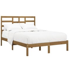 Vidaxl Posteljni okvir medeno rjav iz trdnega lesa 135x190 cm 4FT6