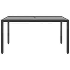 Vidaxl Vrtna miza 150x90x75 cm kaljeno steklo in poli ratan črna