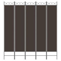 Vidaxl Paravan 5-delni rjav 200x220 cm blago