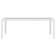 Vidaxl Vrtna miza bela 190x90x75 cm kaljeno steklo in poli ratan