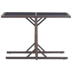 Vidaxl Vrtna miza rjava 110x53x72 cm steklo in poli ratan
