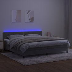 Greatstore Box spring postelja z vzmetnico LED svetlo siva 200x200cm žamet