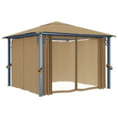 Vidaxl Paviljon z zaveso 300x300 cm taupe aluminij