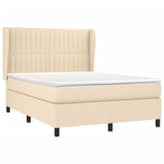 Vidaxl Box spring postelja z vzmetnico krem 140x200 cm blago