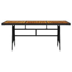 Greatstore Vrtna miza črna 160x70x72 cm poli ratan in trden akacijev les