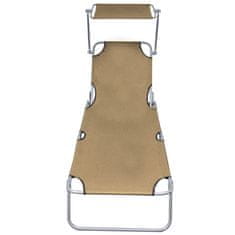 Vidaxl Zložljiv ležalnik s streho taupe aluminij