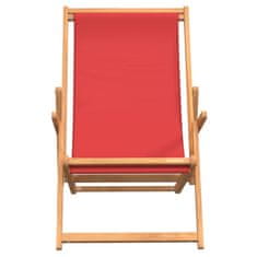 Vidaxl Zložljiv stol za na plažo trdna tikovina rdeč