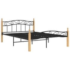 Vidaxl Posteljni okvir črna kovina in trdna hrastovina 160x200 cm