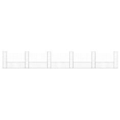 Vidaxl Gabion košara U-oblike s 6 stebri železo 620x20x100 cm