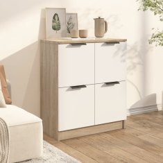 Vidaxl Komoda bela in sonoma hrast 60x30x70 cm konstruiran les
