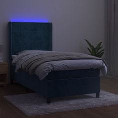 Vidaxl Box spring postelja z vzmetnico LED temno modra 80x200 cm žamet