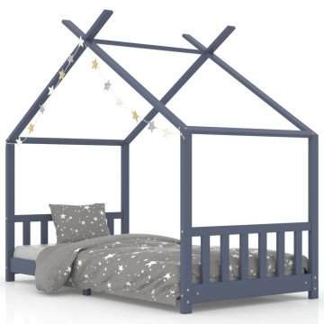 Vidaxl Otroški posteljni okvir siv iz trdne borovine 90x200 cm