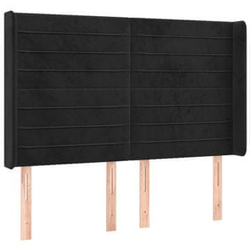 Vidaxl Vzglavje z ušesi črno 147x16x118/128 cm žamet
