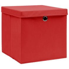 shumee Škatle za shranjevanje s pokrovi x 10 rdeče 32x32x32 cm blago