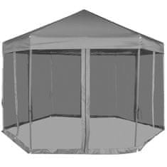Vidaxl Šestkoten Pop-Up šotor s 6 stenami sive barve 3,6x3,1 m