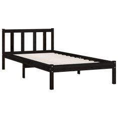 Vidaxl Posteljni okvir z vzglavjem črn 90x200 cm trden les
