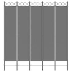Vidaxl Paravan 5-delni antracit 200x220 cm blago