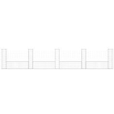 Vidaxl Gabion košara U-oblike s 5 stebri železo 500x20x100 cm