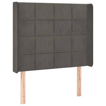 Vidaxl Vzglavje z ušesi temno sivo 93x16x118/128 cm žamet