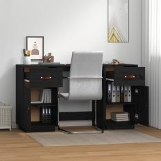 Vidaxl Pisalna miza z omaricama črna 135x50x75 cm trdna borovina
