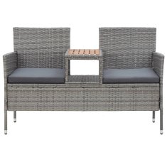 Vidaxl Vrtna klop za 2 osebi s čajno mizico 143 cm poli ratan siva