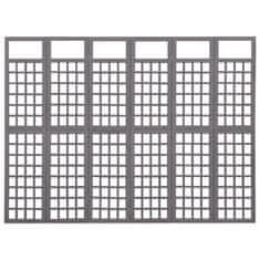 Vidaxl 6-delni paravan/mreža iz lesa jelke sive barve 242,5x180 cm