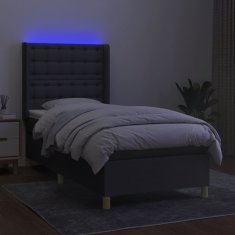 Vidaxl Box spring postelja z vzmetnico LED temno siva 90x190 cm blago