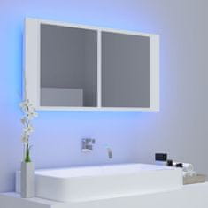 Greatstore LED kopalniška omarica z ogledalom bela 90x12x45 cm