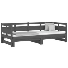 Vidaxl Izvlečna dnevna postelja siva trdna borovina 2x(80x200) cm