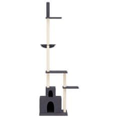 Vidaxl Mačje drevo od tal do stropa temno sivo 250,5-276,5 cm