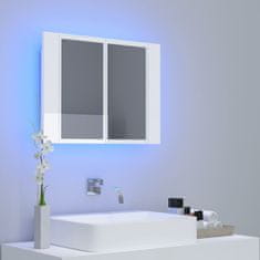 Vidaxl LED kopalniška omarica z ogledalom visok sijaj bela 60x12x45 cm