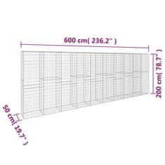 Vidaxl Gabionska stena s pokrovom iz pocinkanega jekla 600x50x200 cm