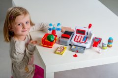 Teddies Digitalna plastična blagajna 30 cm z baterijskimi dodatki z zvokom in svetlobo
