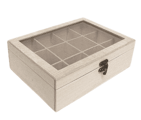 Rayher.	 Škatla za čaj s steklenim pokrovom, 12 razdelkov