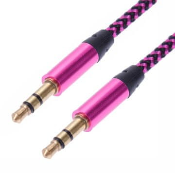 Northix 1m pleteni 3,5 mm aux kabel - roza