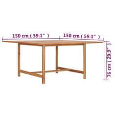 Vidaxl Vrtna miza 150x150x76 cm trdna tikovina