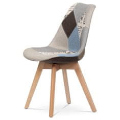 Autronic Jedilni stol, oblazinjenje iz patchwork tkanine, lesene noge, masivna naravna bukev CT-764 PW2
