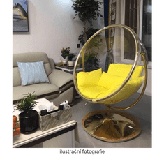 eoshop Viseči stol z stojalom Bubble New Tip 2, prozoren/zlat, siva blazina 106x68x133 cm